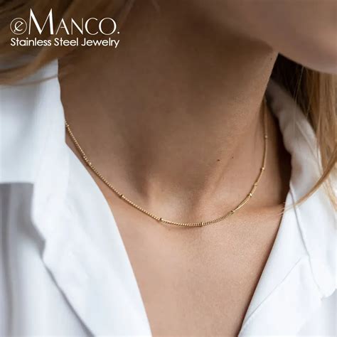 Emanco Gold Color Stainless Steel Chain Choker Necklace Women Chain