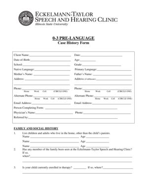 Fillable Online Pre Language Case History Form Fax Email Print