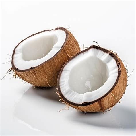 Premium AI Image Fresh Broken Coconuts Pair Isolated On White Background