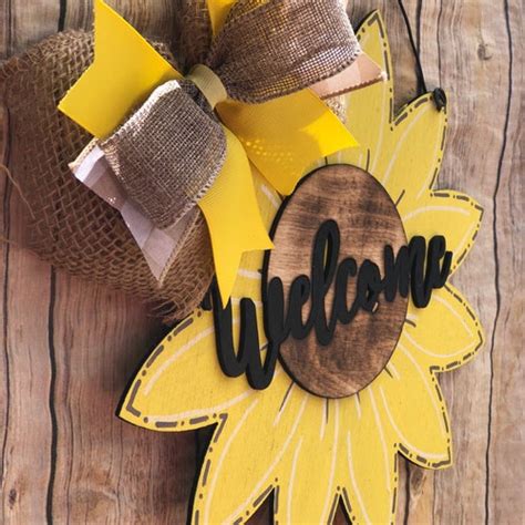 Sunflower On Wood Welcome Round Door Hanger Sublimation Etsy