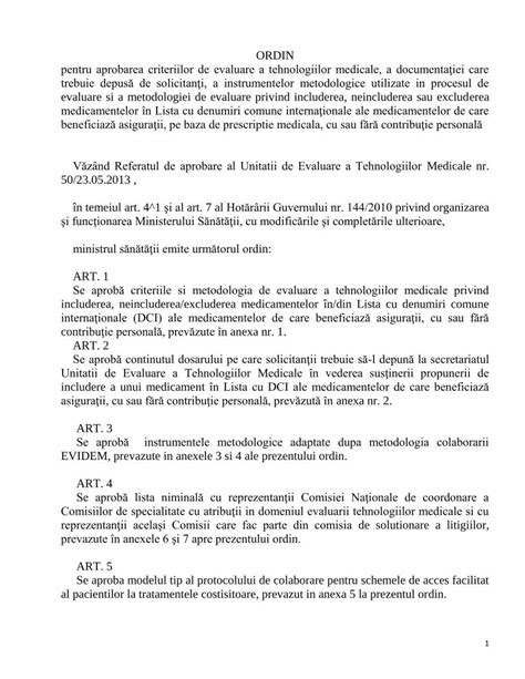 PDF ORDIN Văzând Referatul de aprobare al Unitatii de Evaluare old