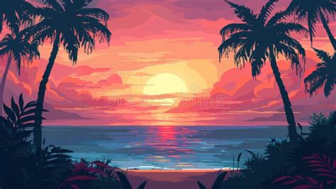 Sunset Beach Landscape - Pixel Art Top View Stock Illustration ...