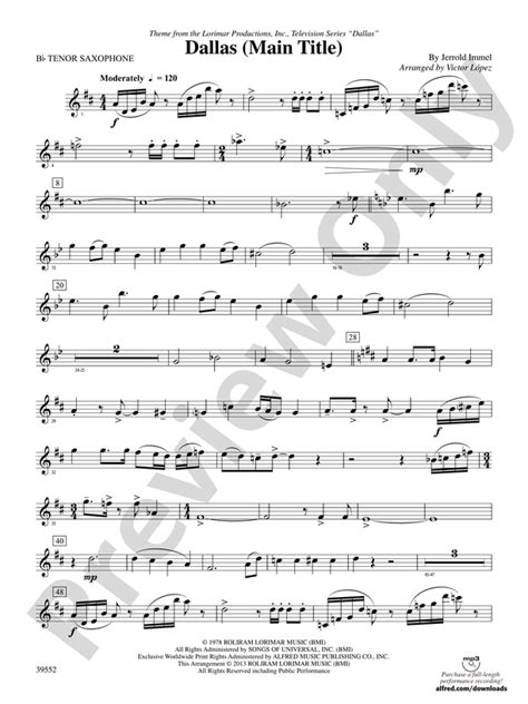 Dallas Main Title B Flat Tenor Saxophone B Flat Tenor Saxophone Part Digital Sheet Music