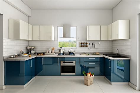 Compact Kitchen Design With White Subway Dado Tiles Livspace