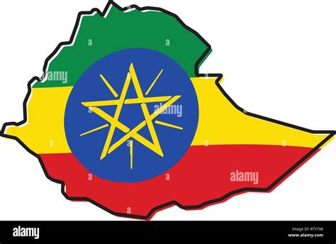 Simplified Map Of Ethiopia Outline With Slightly Bent Flag Under It