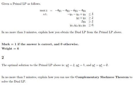 Solved Given A Primal Lp As Follows Max Z 4y₁ 4y2 6y3