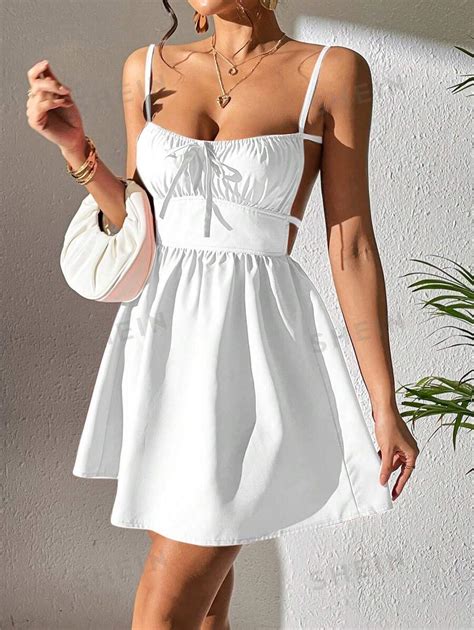 Shein Petite Tie Front Ruched Bust Cami Dress Shein Uk