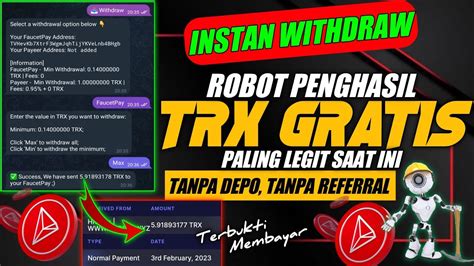 Penghasil Tron Tercepat Instan Withdraw Telegram Legit