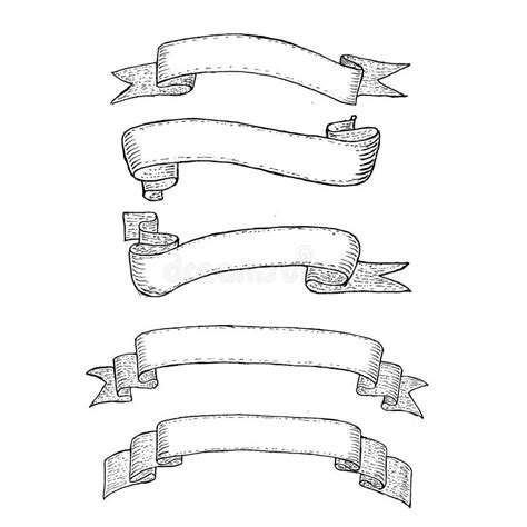 Banderas De La Cinta Del Vintage Sistema Dibujado Mano Ilustraci N Del