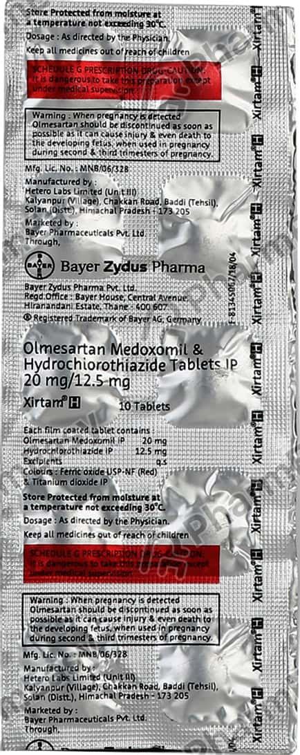 Xirtam H 12 5 20mg Strip Of 10 Tablets Uses Side Effects Price