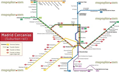 Madrid top tourist attractions map - Cercanias suburban rail Renfe ...