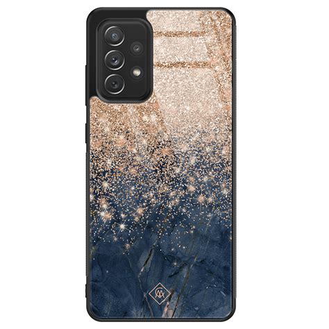 Samsung Galaxy A52 Glazen Hardcase Marmer Blauw Rosegoud Casimoda Nl