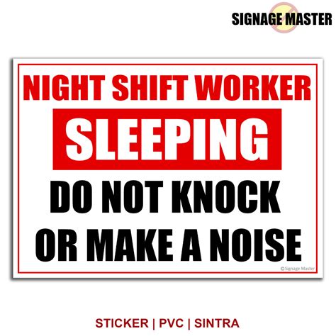 Sleeping No Noise Night Shift Worker Signage Sticker Pvc Sintra Board Label A4 Size Shopee