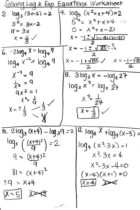 Logarithmic Equations Worksheet With Answers Pro Worksheet