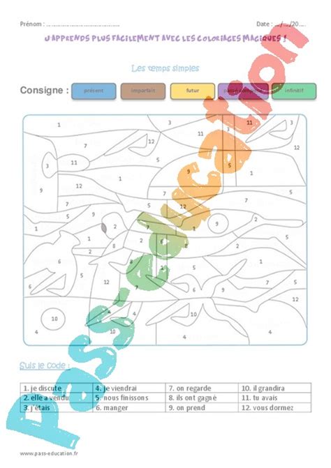 Coloriage Magique Pass Pr Sent Futur Ce Cycle Pass Education