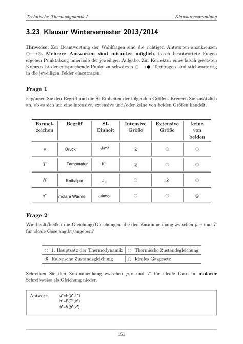 Technische Thermodynamik I Ws Klausur Wintersemester