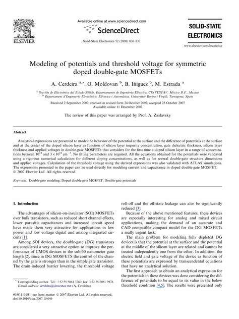 Pdf Modeling Of Potentials And Threshold Voltage For Symmetric Doped