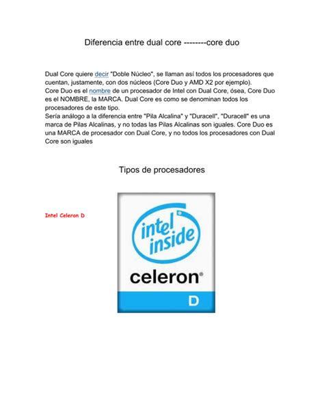 Diferencia Entre Dual Core Core Duo