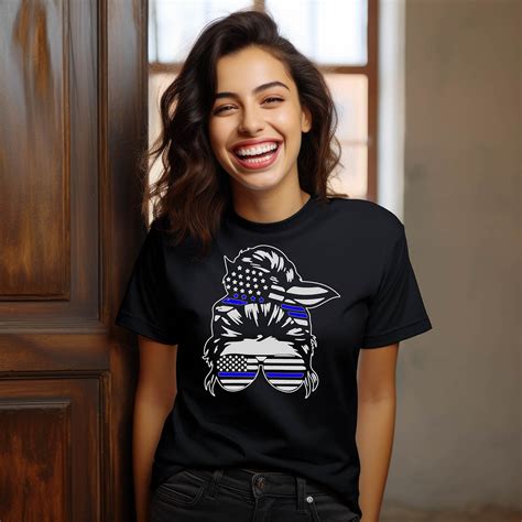 Clothing And Accessories Womens Messy Bun Thin Blue Line T Shirt