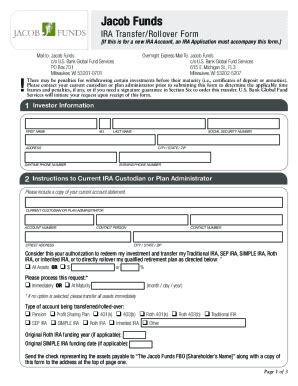 Fillable Online Jacob Funds Ira Transfer Rollover Form Fax Email