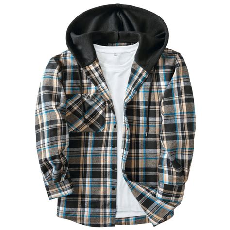 SCODI Men's Flannel Hoodie Shirts Casual Long Sleeve Regular Fit Plaid ...