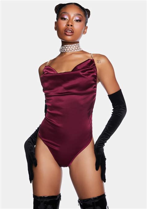 Satin Cowl Bodysuit Red Burgundy Dolls Kill