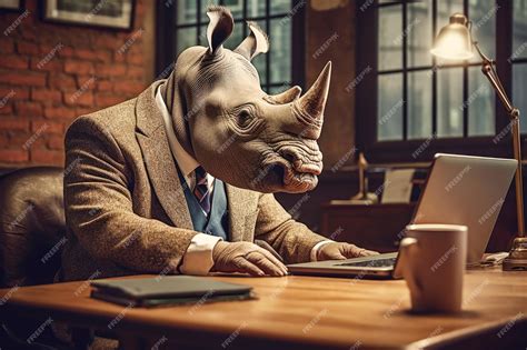 Premium Ai Image Rhinoceros In Businessman039s Business Suit Sitting