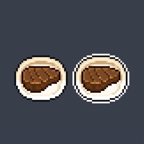 Solo Bistec En Un Plato En Estilo Pixel Art Vector Premium