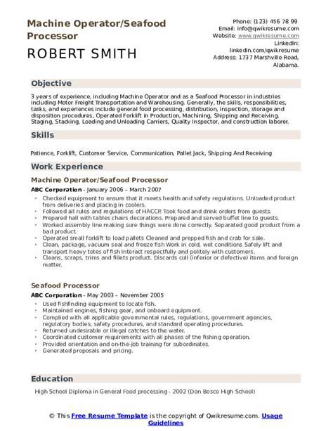 Seafood Processor Resume Samples QwikResume