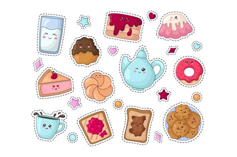 Kawaii Sweets - stickers (355061) | Illustrations | Design Bundles