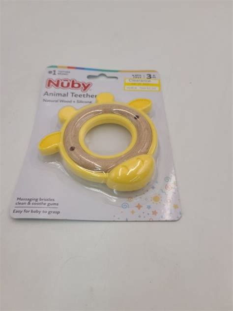 Nuby Natural Wood And Silicone Teether Yellow Giraffe Bpa 3 Mon For