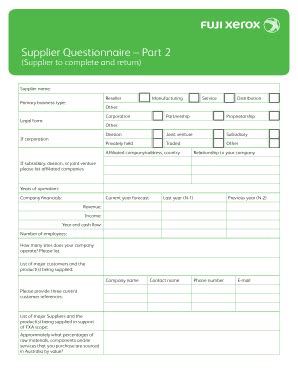 Fillable Online Fujixerox Supplier Questionnaire Part 2 Fuji