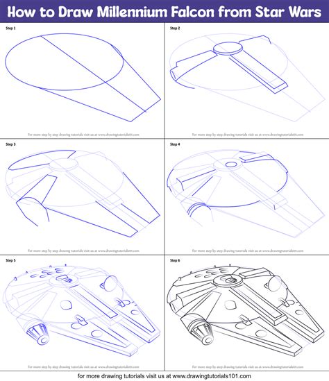 How To Draw Millennium Falcon From Star Wars Printable Step By Step