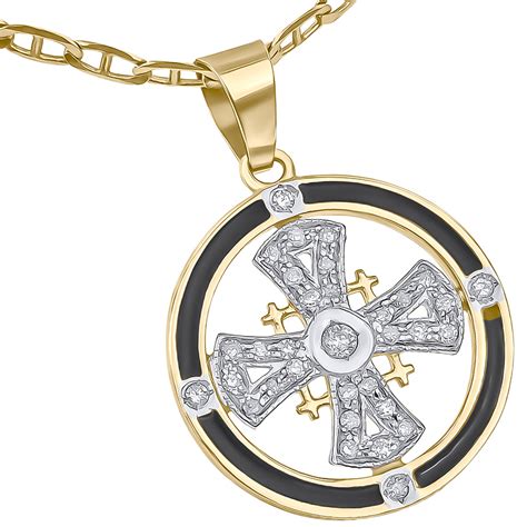 K Gold Jerusalem Cross Necklace With Diamonds Made In Israel