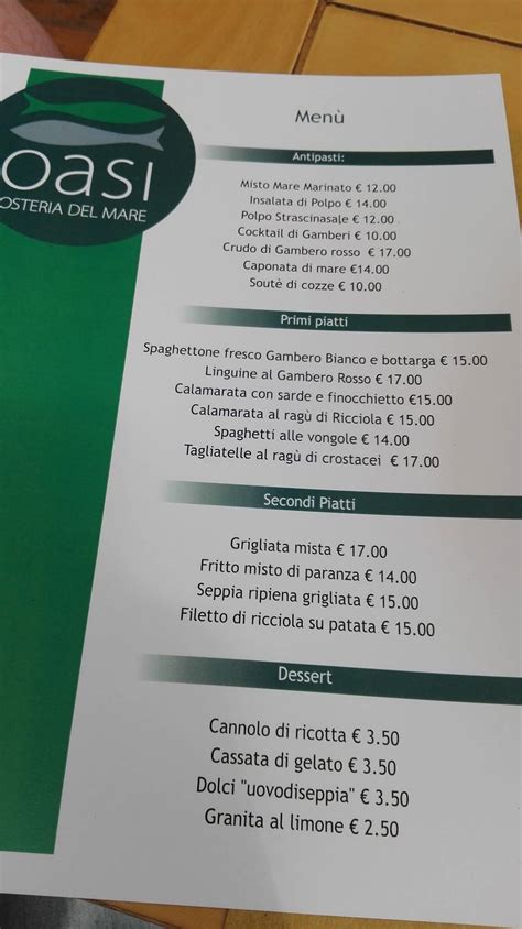 Menu Da OASI BEACH OSTERIA DEL MARE Ristorante Licata