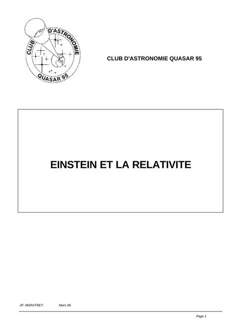 Pdf Einstein Et La Relativite Astrosurf Pla Ons Une R Gle De