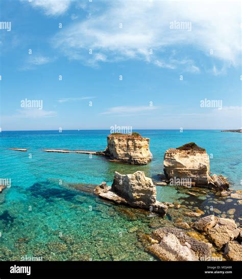 Picturesque Seascape With White Rocky Cliffs Sea Bay Islets And