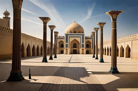 Premium Photo A Man Sits In Front Of A Mosque With Columns And Columns