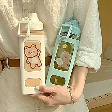 DKIIL NOIYB 700ml Kawaii Bear Water Bottle With Straw Plastic Portable