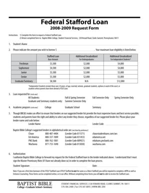 Fillable Online Bbc Federal Stafford Loan 2008 2009 Request Form