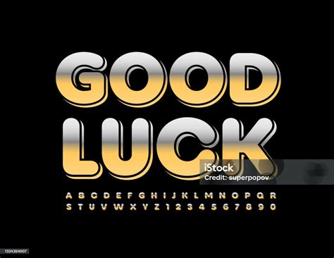 Kartu Ucapan Vektor Good Luck Set Emas Huruf Alfabet Dan Angka