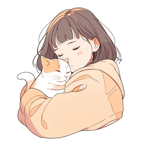 Anime girl hugging a cat with her eyes closed generative ai | Premium AI-generated image