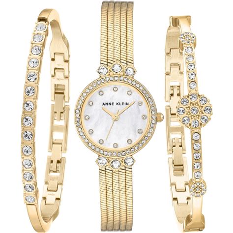 Anne Klein Quartz Crystal Mother Of Pearl Dial Ladies Watch And