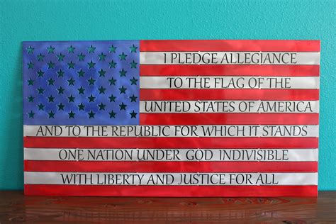 American flag with Pledge of Allegiance.