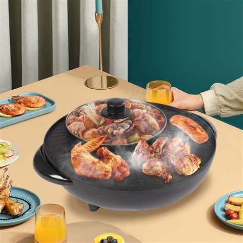 JOYDING Round Electric Hot Pot Grill Combo Indoor BBQ Portable