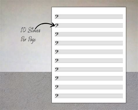 Printable Bass Clef Sheet Music Manuscript Paper 10 Stave Per Page Printable Pdf Instant