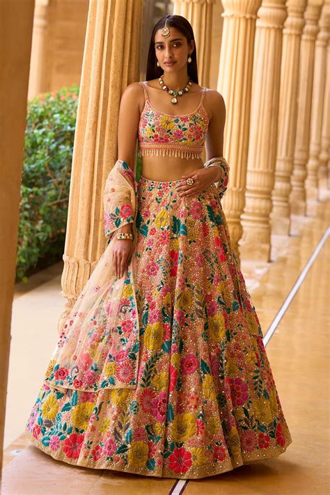 Buy Seema Gujral Multi Color Net Embroidered Lehenga Set Online Aza