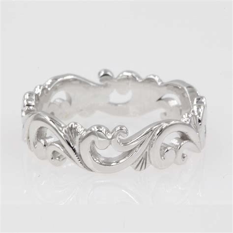 Lace Filigree Wedding Band In 18k White Gold Fascinating Diamonds