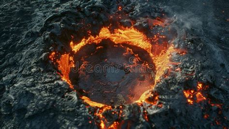 Aerial View Of An Active Volcano With Molten Lava Glowing Brightly In