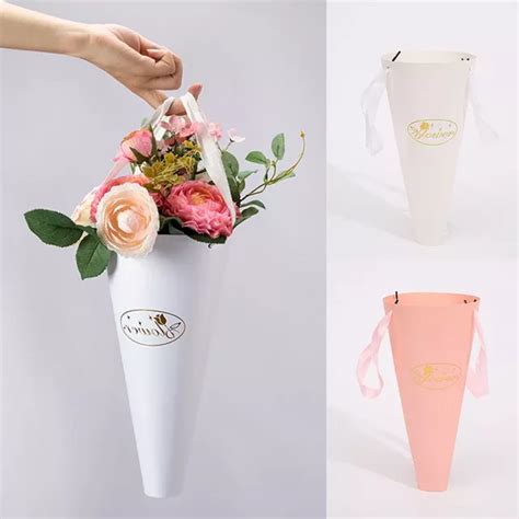 Hand Flower Arrangement Paper Bag Kraft Carry Handbag Flower Baskets